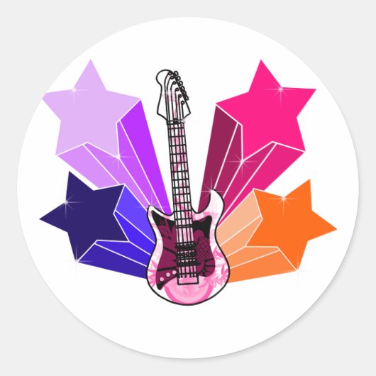 Star Struck Guitar Ronde Sticker (Voorkant)