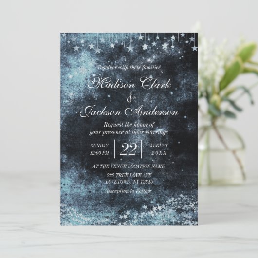 Star Struck Waterverf Galaxy bruiloft uitnodiging (Staand voorkant)