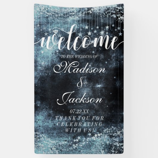 Star Struck Waterverf hemelse bruiloft welkom Spandoek (Verticaal)