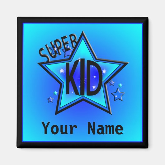Star Super Kind Name Custom Blue Magnet Magneet (Voorkant)