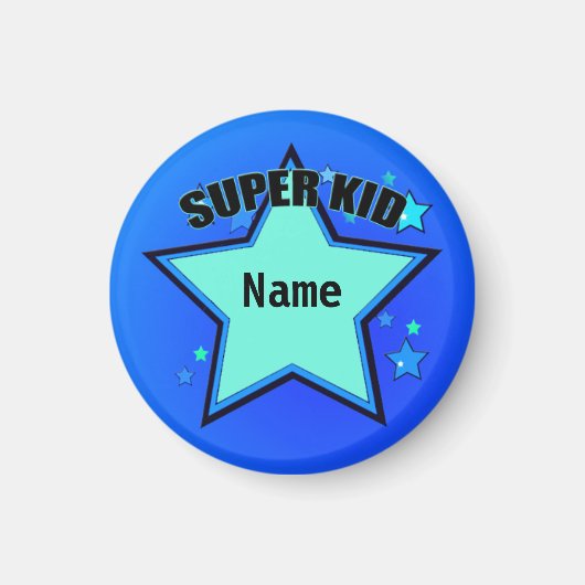 Star Super Kind Name Custom Small Blue Magnet Magneet (Voorkant)