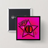 Star Super Kind Pink Sq Button (Voorkant /achterkant)