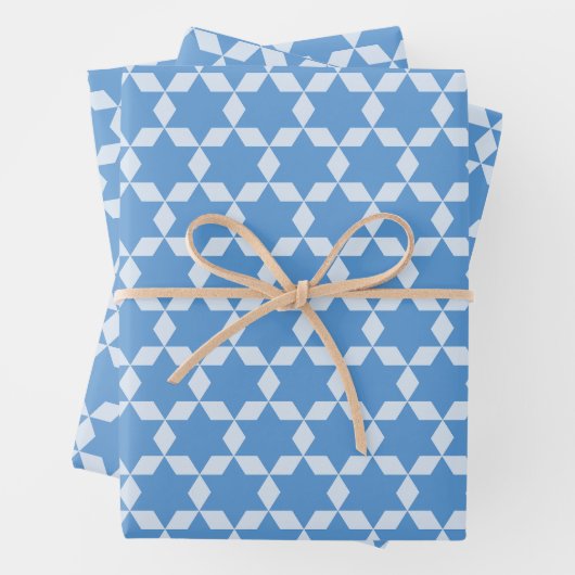 Star Tiles Geometric Hanukkah Pattern in Blue Inpakpapier Vel (In situ)