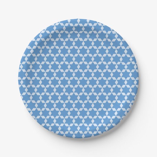 Star Tiles Geometric Hanukkah Pattern in Blue Papieren Bordje (Voorkant)