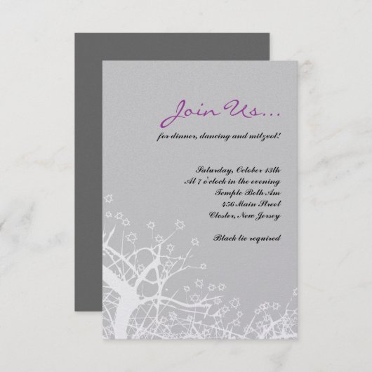 STAR TREE Bar Bat Mitzvah Party Reception Card Kaart (Voorkant / Achterkant)