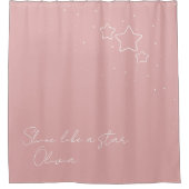 Star Trio in Roze & Wit met boodschap en naam Douchegordijn (Voorkant)