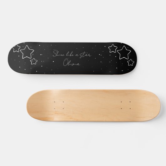 Star Trio in zwart-wit met boodschap en naam Skateboard (Horizontaal)