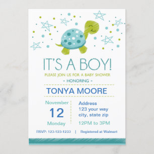 Star Turtle Baby shower Invitation Kaart