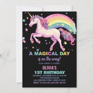 Star Unicorn Rainbow Invitations d'anniversaire