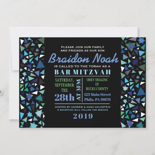 STAR WALL Bar Bat Mitzvah Uitnodiging in zwart-wit (Voorkant)