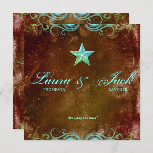 Star Wedding Invitation Brown Blue Kaart (Voorkant / Achterkant)