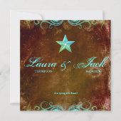 Star Wedding Invitation Brown Blue Kaart (Voorkant)