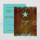 Star Wedding Reply Card Bruin Blauw RSVP Kaartje (Voorkant / Achterkant)