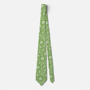 Star Wheel Pattern III - Avocado Green op White Stropdas