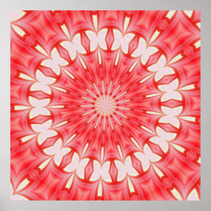 Star White en Red Butterfly Motif Mandala Poster