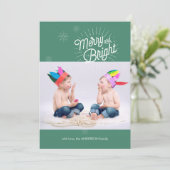 Starburst 1 Photo Holiday Card in Green Feestdagenkaart (Staand voorkant)