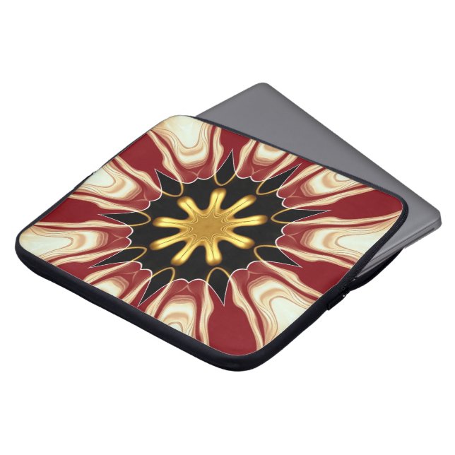 Starburst : Deep Crimson & Gold Luxury Tech Protec Laptop Sleeve (Voorkant top)