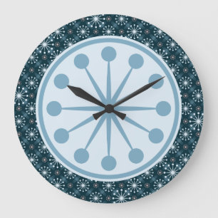 Starburst en Lines Mid Century Pattern Blue Grote Klok