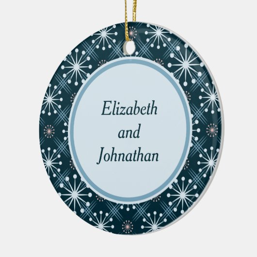 Starburst en Lines Mid Century Pattern Blue Keramisch Ornament (Links)