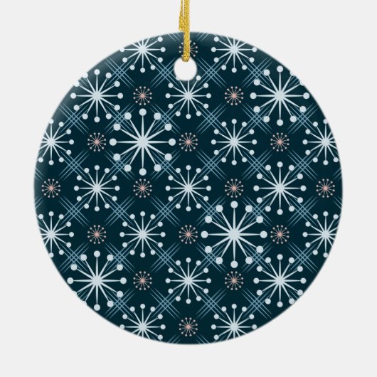 Starburst en Lines Mid Century Pattern Blue Keramisch Ornament (Achterkant)