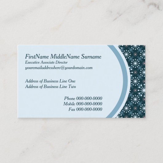 Starburst en Lines Mid Century Pattern Blue Visitekaartje (Voorkant)