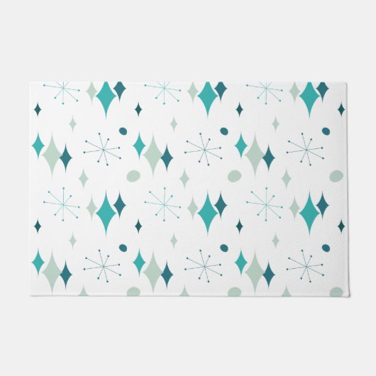 Starburst Mid Century Modern Pattern Blauwgroen Aq Deurmat (Voorkant)