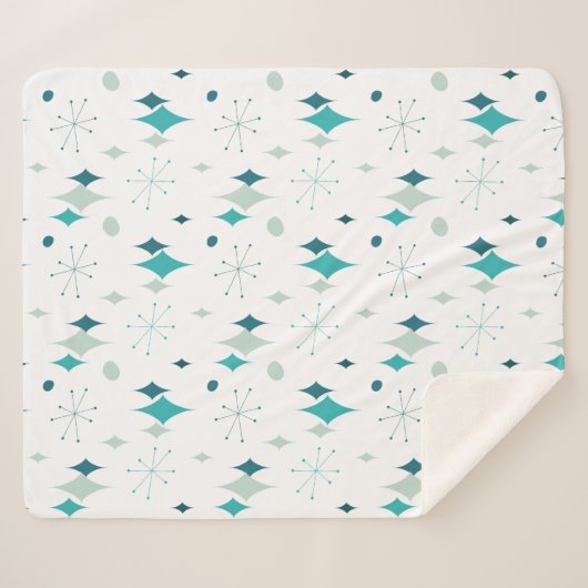 Starburst Mid Century Modern Pattern Blauwgroen Aq Sherpa Deken (Voorkant (horizontaal))