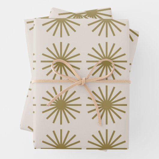 Starburst Patroon Goud & Linnen Wit Inpakpapier Vel (In situ)