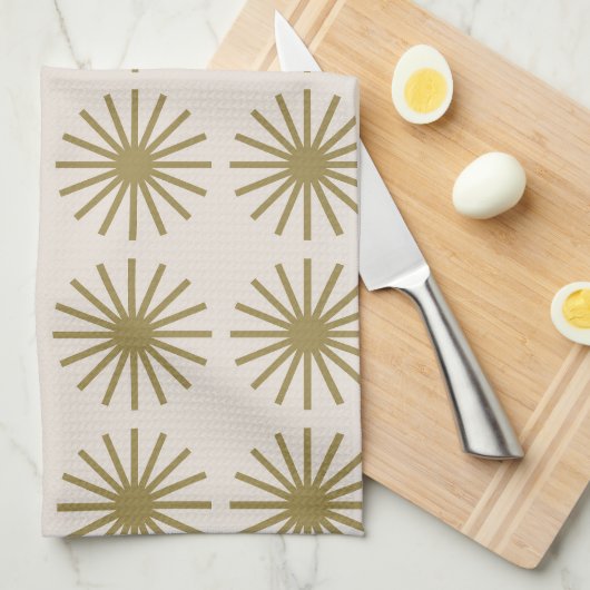 Starburst Patroon Goud & Linnen Wit Theedoek (Quarter Fold)