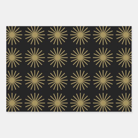 Starburst patroon zwart en goud inpakpapier vel (Voorkant 2)