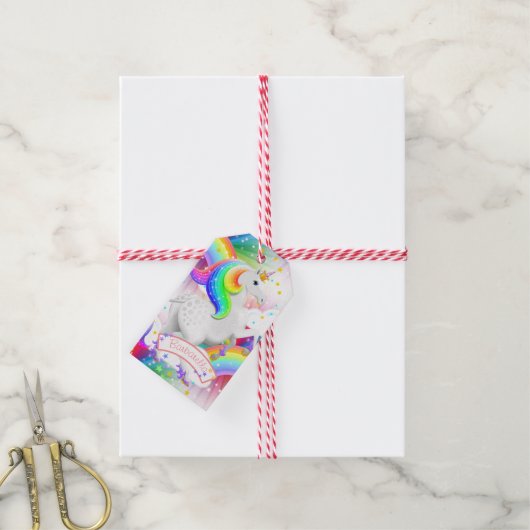 Starburst Regenboog Prinses Eenhoorn Verjaardag Cadeaulabel (Met Touw)