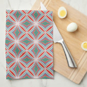 Starburst Striped Tegel Pattern in Red, Green, Blu Theedoek (Quarter Fold)