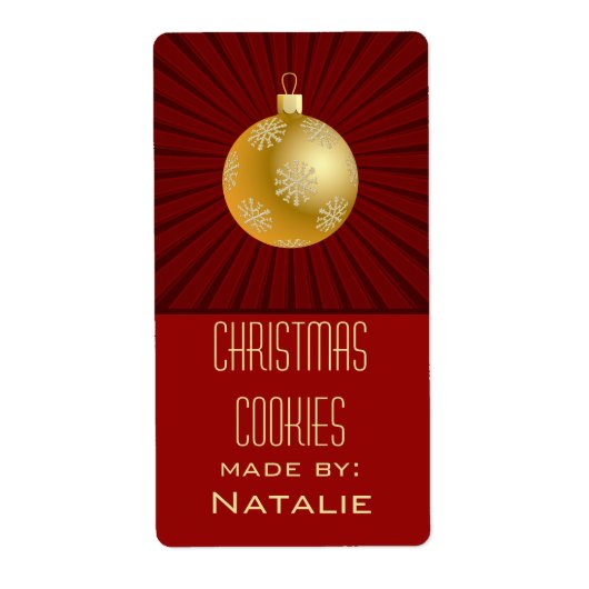 Starburst Stripes Ornament Baking Labels, rood Etiket (Voorkant)