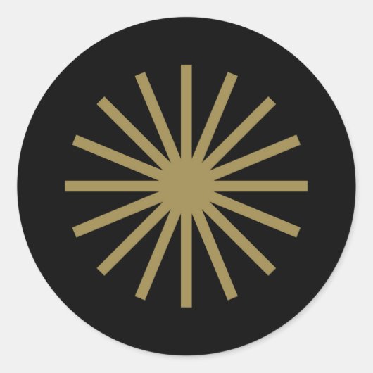 Starburst zwart en goud ronde sticker (Voorkant)