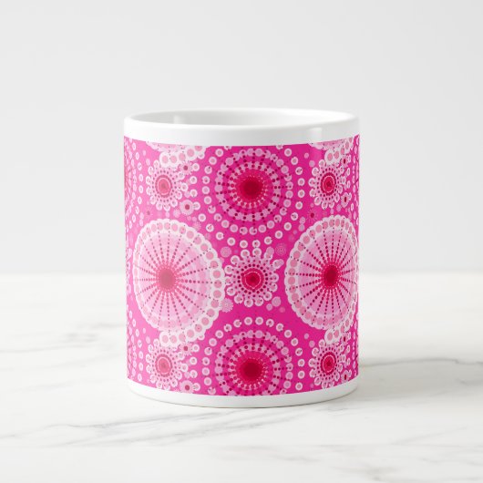 Starbursten en pinwielen, fuchsia roze en maroon extra grote mok (Voorkant)