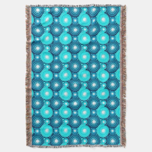 Starbursts en pinwheels, indigo- en turquoise deken (Voorkant Verticaal)