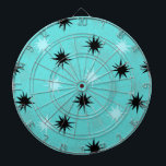 Starbursts Turquoise Atomique Cible de flechettes<br><div class="desc">Cette Cible de flechettes en métal turquoise atomique Starbursts a tout le plaisir moderne du milieu du siècle de la cuisine de votre grand-mère, moins le linoléum collant. Le design kitschy est composé d'un arrière - plan vert avec des taches d'or et des starbursts placés aléatoirement en noir, et des...</div>