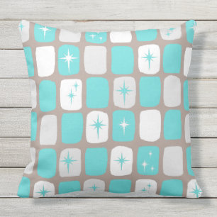 Starbursts Turquoise Rétro Jeter Oreiller