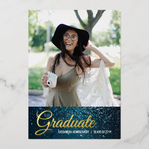 Stardust Blue Foil Faire-part de graduation photo