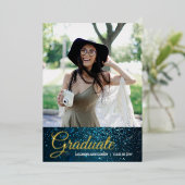 Stardust Blue Foil Faire-part de graduation photo (Debout devant)