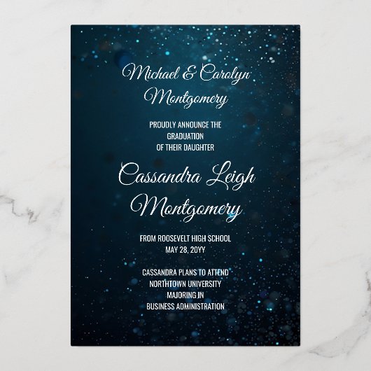 Stardust Blue Foil Faire-part de graduation photo (Verso)