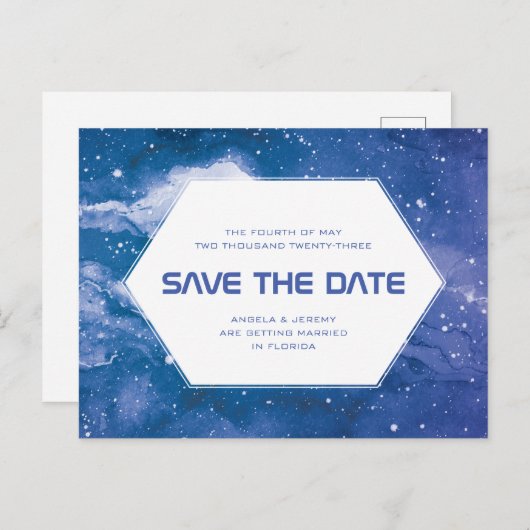 Stardust Cosmic Blue Opslaan van de datum Briefkaart (Voorkant / Achterkant)
