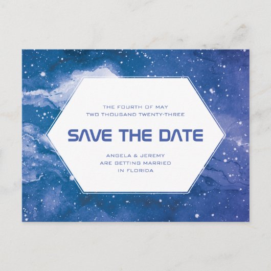 Stardust Cosmic Blue Opslaan van de datum Briefkaart (Voorkant)