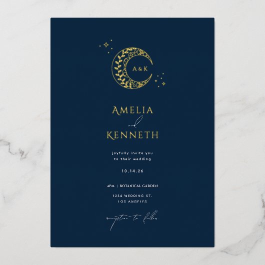 Stardust Monogram Gold Foil Invitations de mariage (Recto)