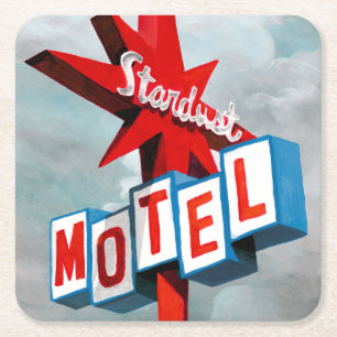 Stardust Motel Sign Vierkante Kartonnen Onderzetter