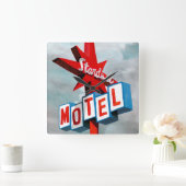 Stardust Motel Sign Vierkante Klok (Huis)