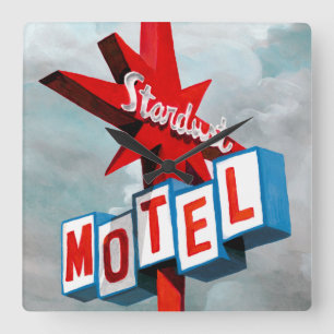 Stardust Motel Sign Vierkante Klok