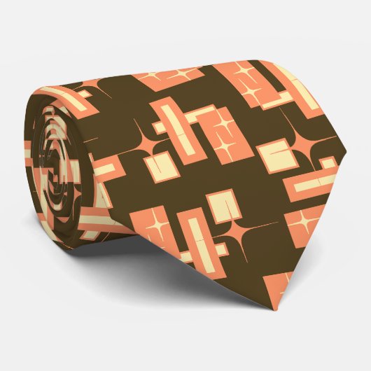 Stardust Retro Geometric Brown tweezijdig Stropdas (Opgerold)