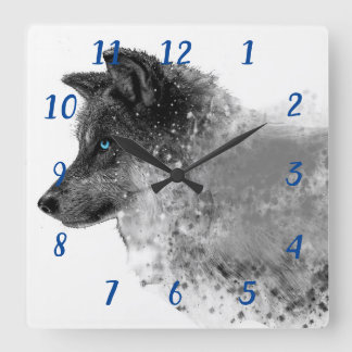 Stardust Wolf Clock Vierkante Klok