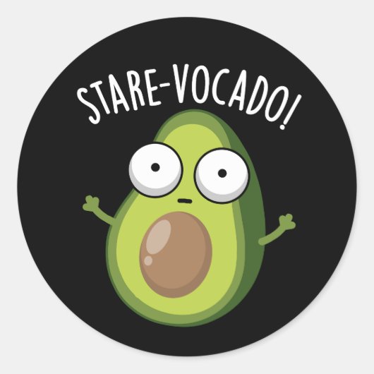 Stare-vocado Funny Avocado Pun Dark BG Ronde Sticker (Voorkant)
